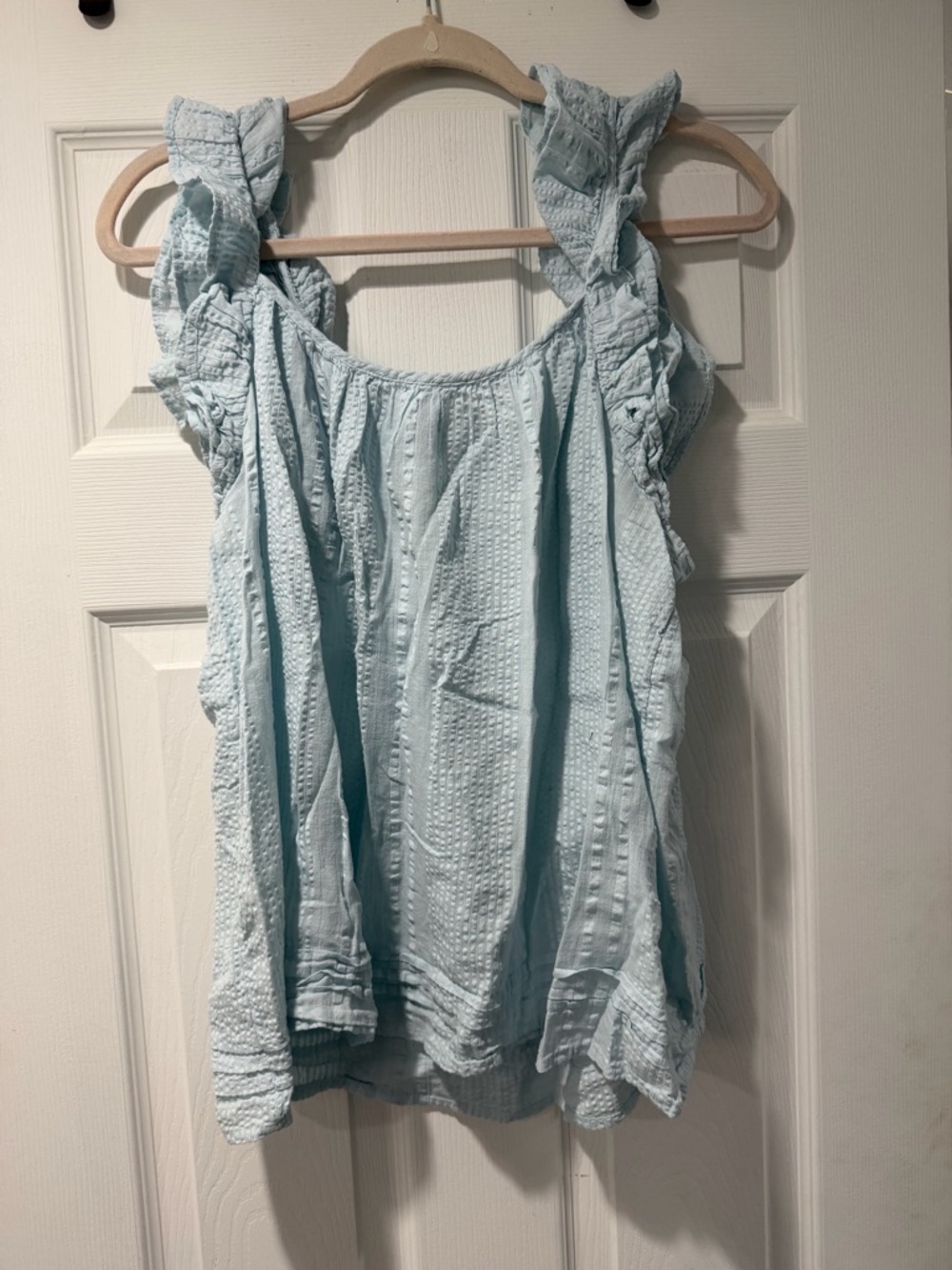 Light Blue Ruffled Shoulder Women's Tank Top